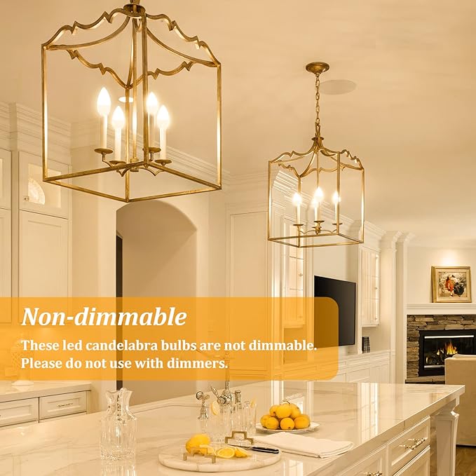 Brightever E12 LED Candelabra 40 Watt Equivalent Light Bulbs, 4W Warm White 2700K Ceiling Fan Bulbs, Chandelier Candle Lights for Wall Lanterns, Pendant Lights, Non-Dimmable, 6-Pack