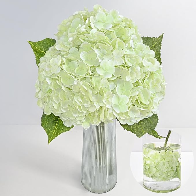 MARTINE MALL 3Pcs 21in Hydrangea Artificial Flowers, Latex Real Touch Hydrangeas Lifelike Large Hydrangea Flowers for Home Decor Party Arrangements Wedding Bouquets Centerpieces (Light Green)