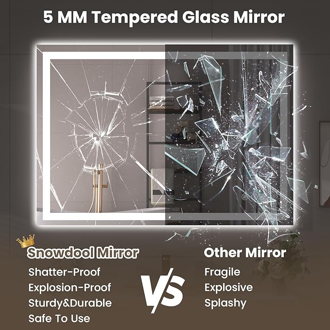 32"X32" LED Bathroom Mirror with Front Lights and Backlit, Anti-Fog, Dimmable, Shatter-Proof Tempered Glass, Lighted Bathroom Vanity Mirror for Wall with 3 Colors, Memory Function
