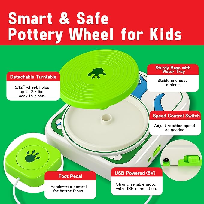 Pottery Wheel for Kids, Ceramic Art Pottery Painting Kit for Kids Ages 3-12