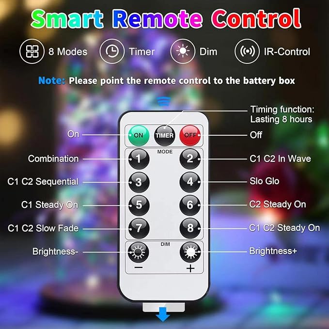 JMEXSUSS 2 Pack Color Changing Fairy Lights Battery Operated, Total 200 LED 66ft Color Changing Christmas Lights with Remote, 8 Modes Twinkle String Lights for Bedroom Decor, Warm White & Multicolor