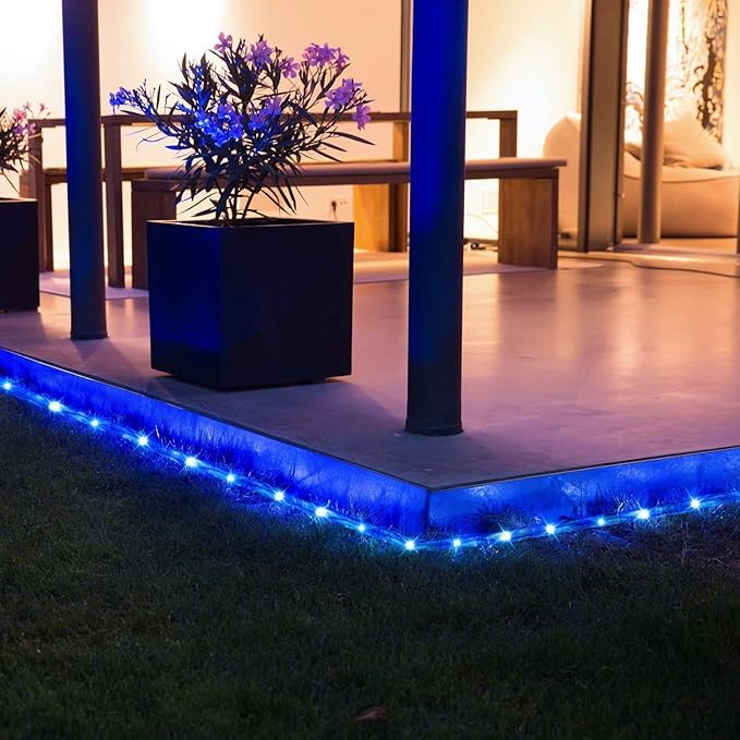 JMEXSUSS 100 LED Blue Battery Operated Rope Lights Outdoor Waterproof, 33ft 8 Modes Battery Christmas Light, Battery Powered String Lights with Remote for Trampoline Camping Canopy Tent Pool Decor