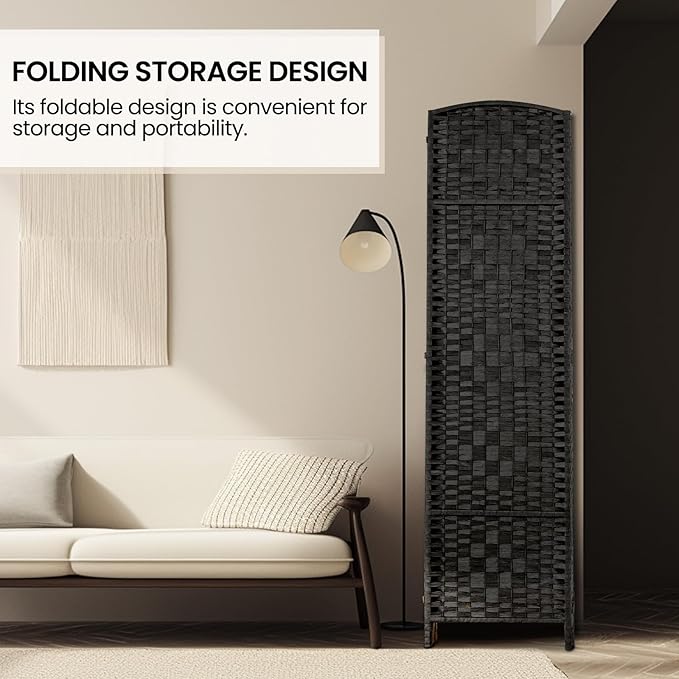 Rose Home Fashion Room Divider, 6 ft Tall Room Dividers and Folding Privacy Screens, 16in Privacy Screen 6 Panel Black Space Temporary Wall Foldable Partition Separation