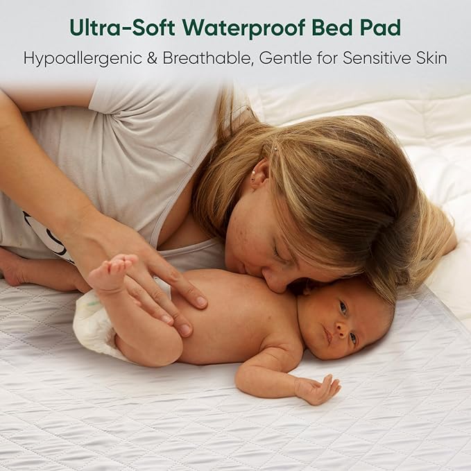 Bed Pads Washable Waterproof, Queen (60" x 36", Pack of 2) Incontinence Bed Pads & Pee Pads, Perfect for Kids, Adults and Elderly