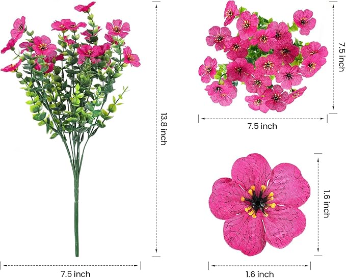24 Bundles Artificial Flowers for Outdoor Indoor Garden Home Decoration, Look Real for Front Door Porch Patio Yard Balcony, Faux Flower Daisy with Eucalyptus Leaves Fake Plants, 4 Colors