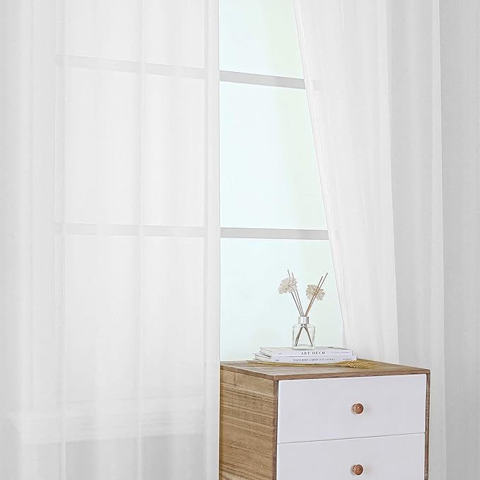 KEQIAOSUOCAI Sheer Window Curtains 72 inches Long, Silver Grommet Light Filtering Window Drapes Airy & Breathable Living Room Voile Panels for Flat,Pure White, 108" W Total 2 Pieces