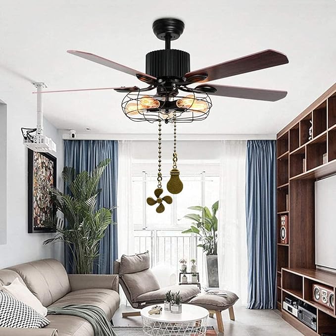 Ceiling Fan Pull Chain Set - 4 Piece Bulb and Fan Pattern Extension Pendant, 12 Inch Extender With Ball Connector (Antique Bronze)