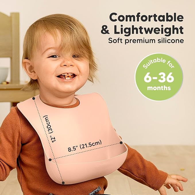 KeaBabies 2-Pack Silicone Baby Bibs for Eating - Sturdy Food-Grade Silicone Bibs for Babies Girl, Boy, Large Food Catcher, Clean & Put On Easily, Waterproof Toddler Feeding Essentials (Dusk)