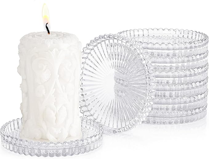 Glass Candle Holders, GOH DODD Set of 8 Crystal Pillar Plates Modern Coasters for Drinks, Centerpiece, Home Decor, Kitchen, Living Room, Patio, Wedding, Halloween, Christmas, Party, Clear