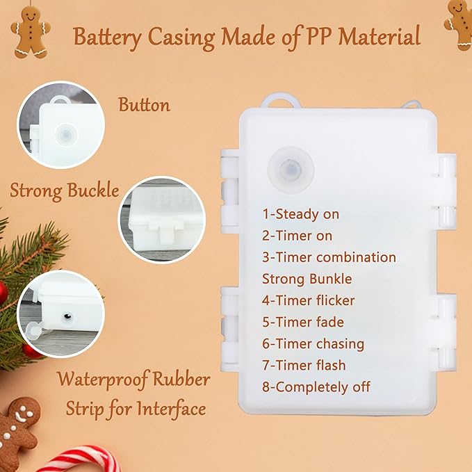 Impress Life Festive Decoration String Lights, Gingerbread Man Cookies 10 ft 40 LEDs with Battery/USB Powered Dimmable Fairy Lights with Remote for House Bedroom Decorative, Wedding Home