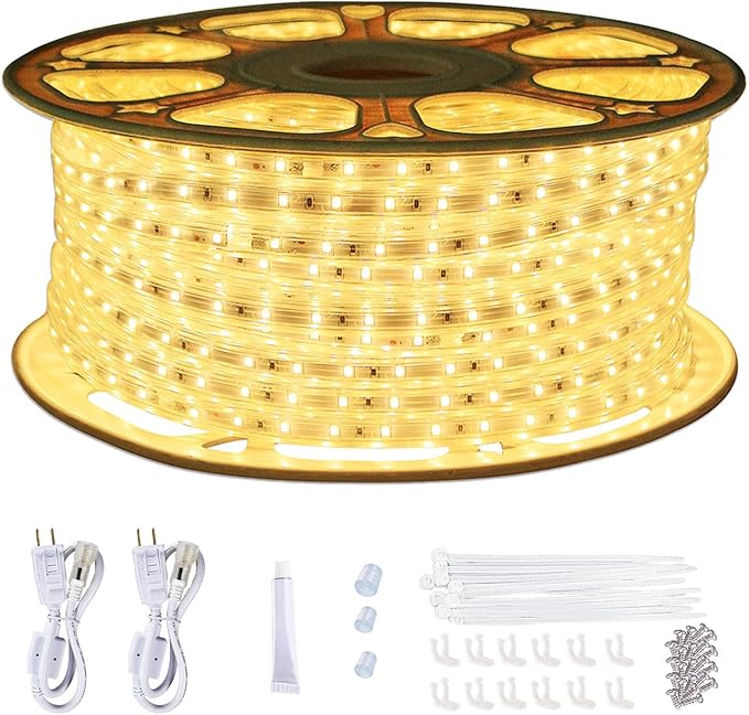 150ft Flat Outdoor Rope Lights Waterproof: 110V Cool Warm White LED Strip Light - Cuttable Connectable Lights for Deck Patio Stairs Backyards Commercial Decor Lighting, Not Tube Rope
