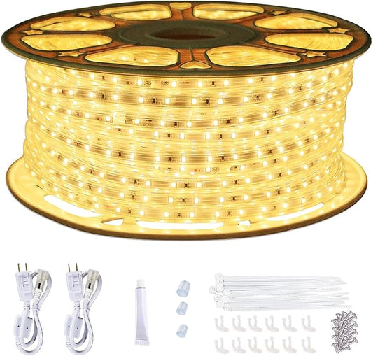 150ft Flat Outdoor Rope Lights Waterproof: 110V Cool Warm White LED Strip Light - Cuttable Connectable Lights for Deck Patio Stairs Backyards Commercial Decor Lighting, Not Tube Rope