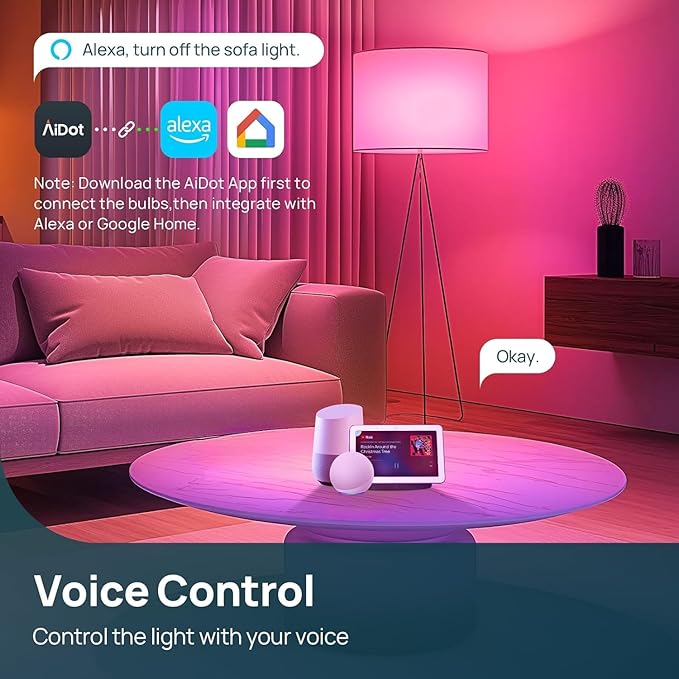 Linkind Smart Light Bulbs with Remote Control, Smart Bulb That Work with Alexa & Google Home, 16 Million Color Changing Light Bulbs 60W, A19 E26 2.4Ghz WiFi Light Dimmable,1800K-6500K,800lm 4 Pack