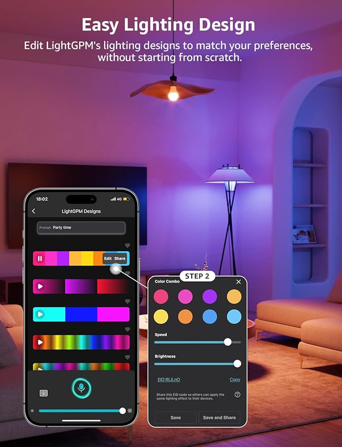 Lepro B1 AI Smart Light Bulbs - WiFi & Bluetooth RGBWW Color Changing LED Bulb Works with Alexa & Google Assistant, Personalized Al Lighting Designer, AI Voice Control, Music Sync, 2.4GHz Only, 4 Pack