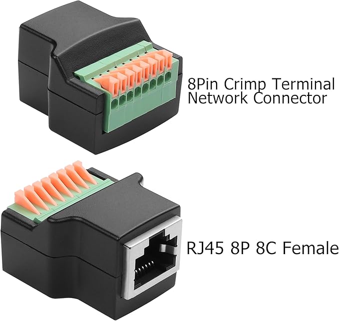 YAODHAOD RJ45 Quick Connect Solderless Adapter, RJ45 8P8C Female Jack to 8 Pin Spring Crimp Terminal Plug Connector for Cat7 Cat6 Cat5 Cat5e Ethernet Extender