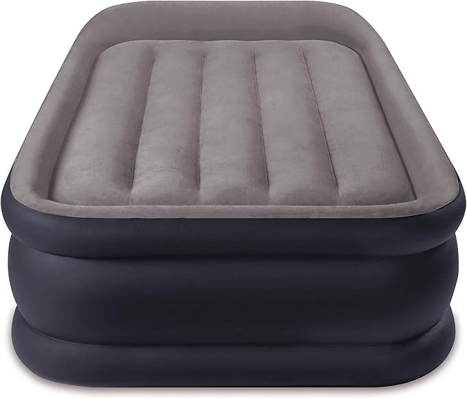 Intex Dura-Beam Standard Series Deluxe Pillow Rest Raised Airbed w/ Soft Flocked Top for Comfort, Built-in Pillow & Electric Pump, Bed Height 16.5", Twin