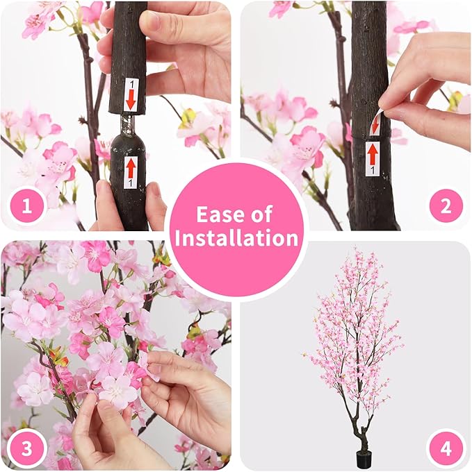 Faux Pink Cherry Blossom Tree 8ft(94in) Tall Artificial Plant Indoor Decor Handmade Natural Sakura Tree for Wedding Realistic Cherry Plant in Pot for Home Living Room,Office,Outdoor Decor.