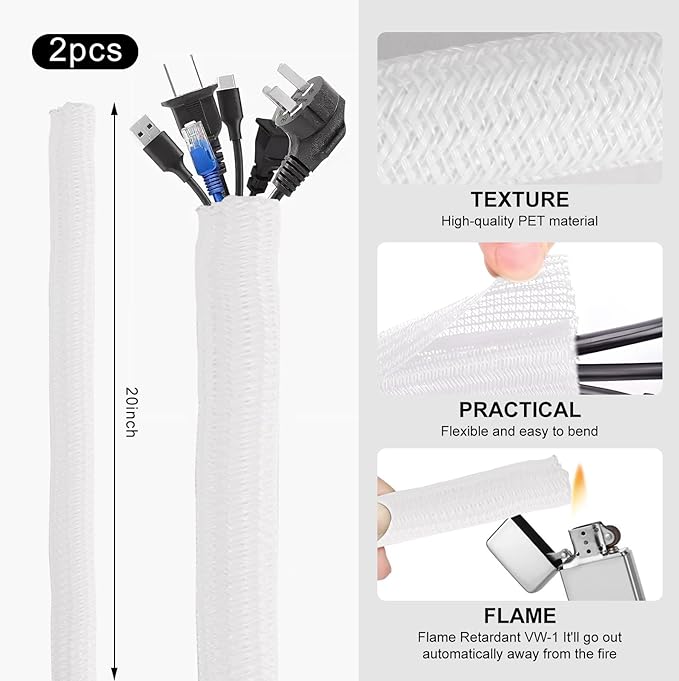 137PCS Cable Management Kit 4 Cable Sleeve Split 100 Cable Zip Ties 10 Cable Clips 15 Adhesive Wall Cable Tie 10 Cable Zip Tie for TV Computer Office Home Under Desk
