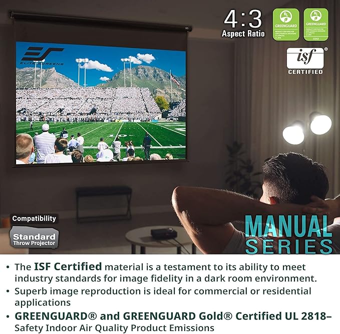 Elite Screens Manual Series, 120-INCH 4:3, Pull Down Manual Projector Screen with AUTO LOCK, Movie Home Theater 8K / 4K Ultra HD 3D Ready, 2-YEAR WARRANTY, M120XWV2