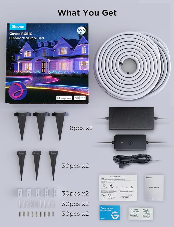 Govee Outdoor Neon Rope Lights, 65.6ft RGBIC IP67 Waterproof Outdoor Decorations with 64 Scene Modes, Music Sync, Flexible LED Outdoor Lights, Outdoor Lights Work with Alexa, Google Assistant