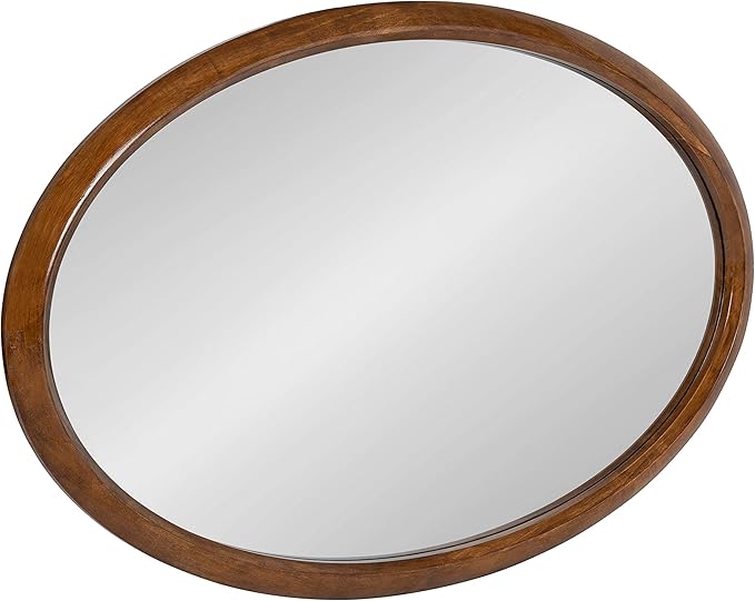 Kate and Laurel Pao Traditional Oval Wood Framed Wall Mirror, 24 x 36, Walnut Brown, Decorative Mirror for Wall