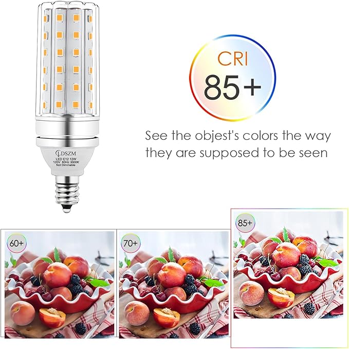E12 LED Bulbs 12W Candelabra led Light Bulb,100 Watt Equivalent 1200lm Warm White 3000K E12 Base LED Chandelier Light Bulbs Non-Dimmable LED Corn Bulbs, Pack of 6