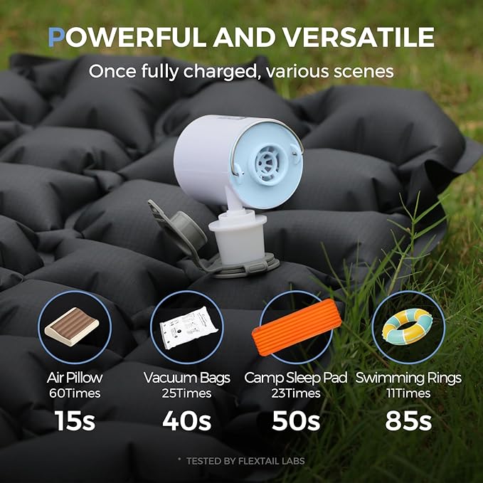 FLEXTAILGEAR Tiny Pump X Portable Air Pump+ Camping Light Ultra-Mini Air Pump with 1300mAh Battery USB Rechargeable for Sleeping Pads Pool Floats Air Bed Air Mattress Swimming Ring