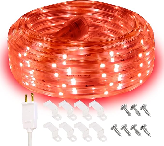 Red Rope Lights, 16.4ft Waterproof Strip Light, Indoor Outdoor Decorative Lighting for Home Christmas Holiday Garden Patio Party