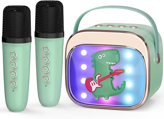 FLUESTON Mini Karaoke Machine for Kids Adults, Portable Bluetooth Speaker with 2 Wireless Microphones, Birthday Kids Gifts Toys for Girls Ages 3, 4, 5, 6, 7, 8, 9,10,11,12+ Years Old