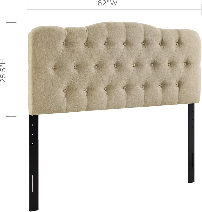 Modway Annabel Tufted Button Linen Fabric Upholstered Queen Headboard in Beige