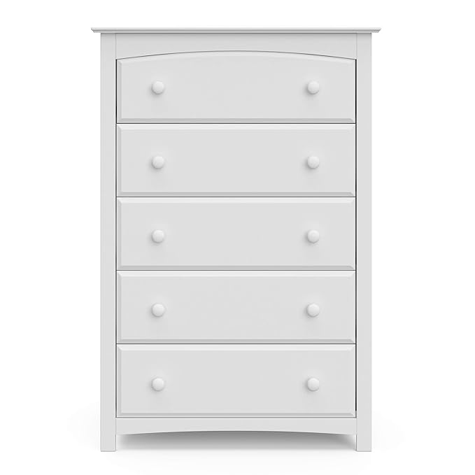 Storkcraft Kenton 5 Drawer Dresser (White) for Kids Bedroom, Nursery Dresser Organizer, Chest of Drawers with 5 Drawers, Universal Design for Children’s Bedroom