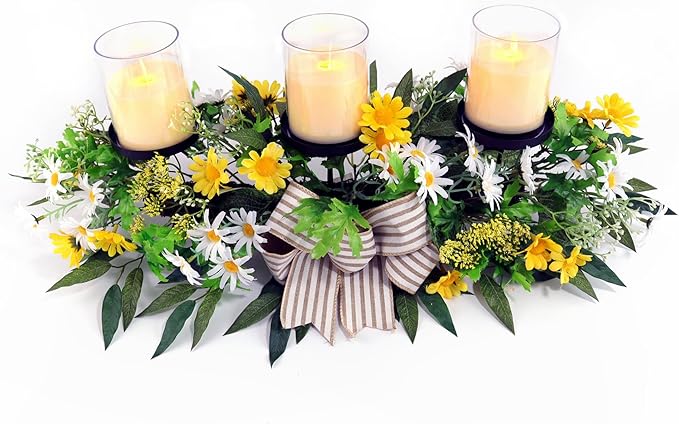 Artificial Wild Flower Candle Holder (Yellow)
