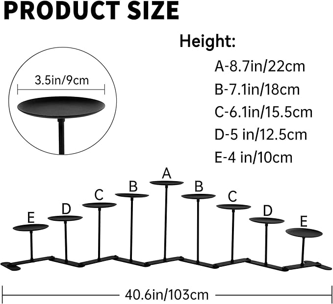 Candelabra Fireplace Candle Holder: 9 Black Iron Candelabra Fireplace Candle Holder for Pillar Candles