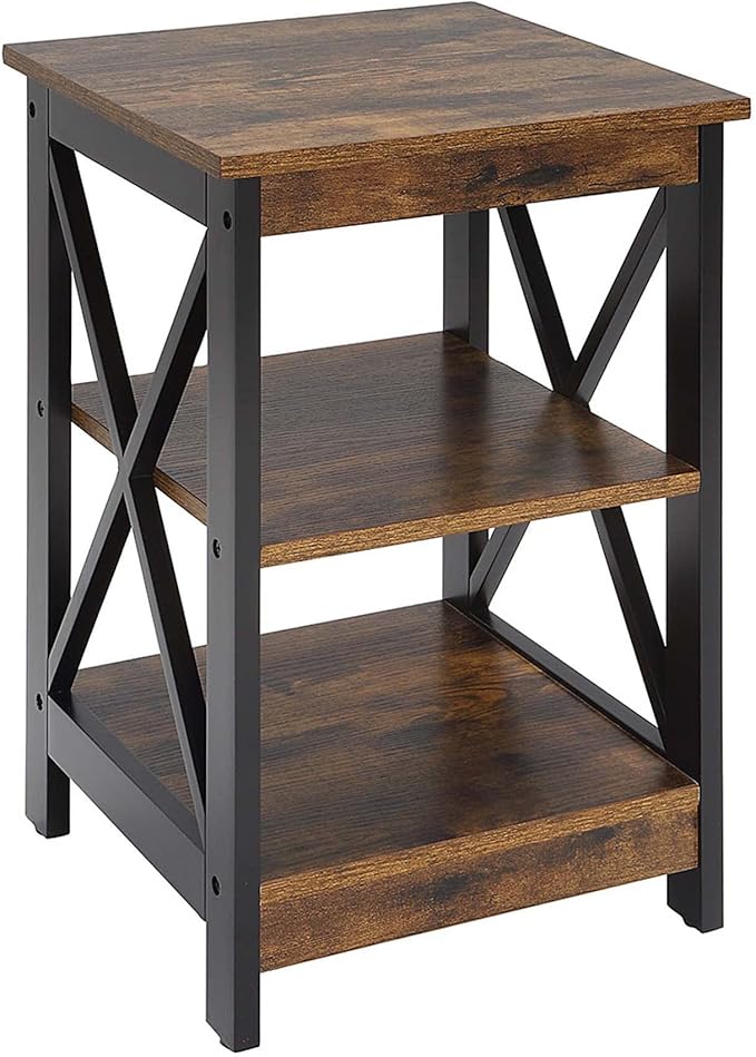 Convenience Concepts Oxford End Table 15.75" - Modern Living Room Table with Storage Shelves, Transitional Nightstand Side Table for Home Decor and Display, Barnwood/Black