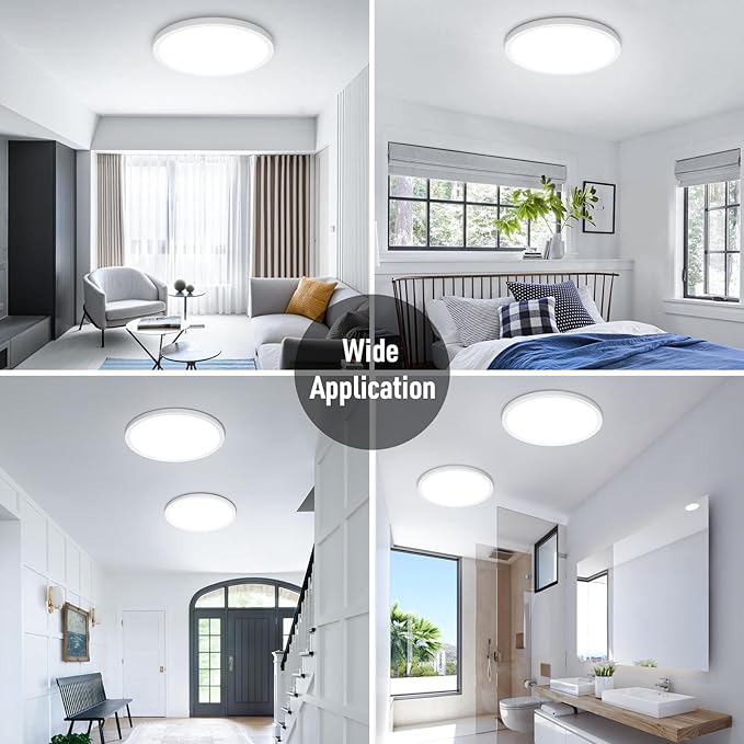 SunRider 2-Pack LED Flush Mount Ceiling Light Fixture, 6000K Cool White, 2400LM, 12 Inch 24W 240W Equiv. Round Flat Ceiling Lights, Non-Dimmable