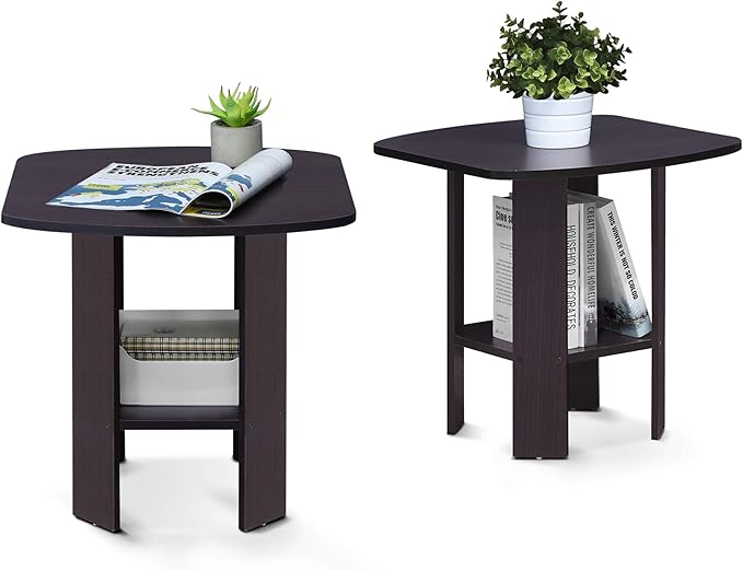 Furinno Simple Design End Table, 2-Pack, Dark Walnut