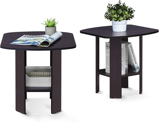 Furinno Simple Design End Table, 2-Pack, Dark Walnut