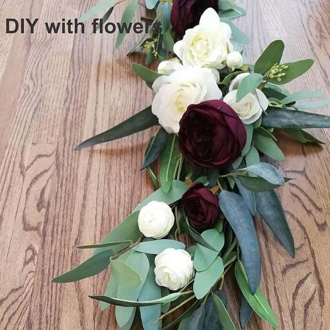 DearHouse 5.5ft Seeded Eucalyptus Garland, Artificial Vines Faux Eucalyptus Leaves Table Garland Artificial Greenery Wedding Backdrop Arch Wall Decor
