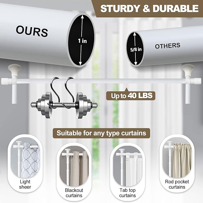 Room Divider, No Drilling Curtain Rod for Room Separation, 4-10ft (H) 28-70inch(W) Adjustable Heavy Duty Floor to Ceiling Partitions, Portable Hanging Wall Dividers Space Separator Window Rods White