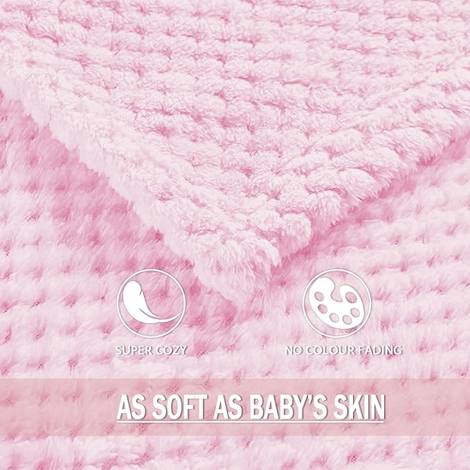 Exclusivo Mezcla Fleece Throw Blanket Extra Large, Super Soft and Warm Blankets for Couch, Sofa and Bed Waffle Textured, Cozy, Fuzzy and Lightweight (Light Pink, 50x70 Inches)