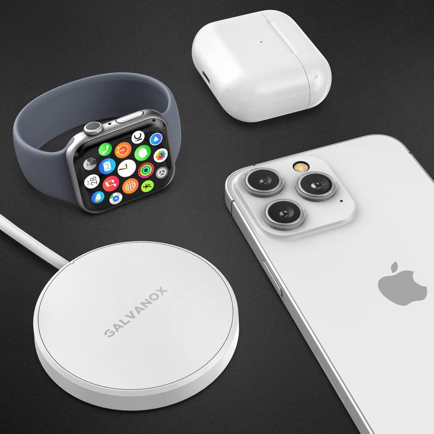 Galvanox 2-in-1 Charger for iPhone and Apple Watch Combo, Magnetic Dual Sided Charging Compatible with MagSafe