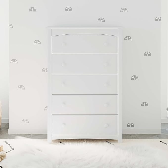 Storkcraft Kenton 5 Drawer Dresser (White) for Kids Bedroom, Nursery Dresser Organizer, Chest of Drawers with 5 Drawers, Universal Design for Children’s Bedroom