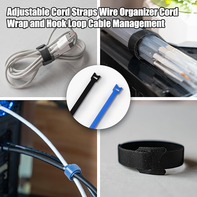 Velcro Cable Ties 135Pcs Cable Management Kit - Reusable Cord Ties, Self-Adhesive Cable Straps, Cord Labels & Cinch Straps | All-in-One Cord Organizer for Desk, Home Office, Electronics