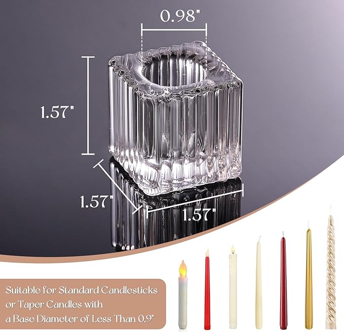 LETINE Glear Candlestick Holders Set of 12 - Elegant Cube Taper Candle Holders for Rustic Wedding Centerpieces, Valentines Day Decorations, Party Decorations, and Home Decor