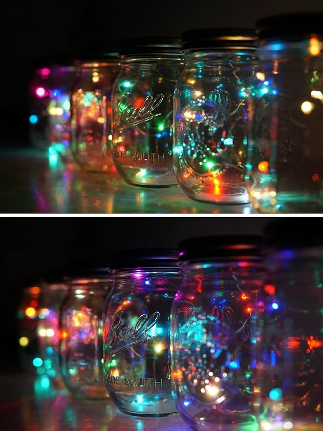 Decorman Solar Mason Jar Lid Lights, 6 Pack 10 LED Waterproof String Fairy Star Firefly Jar Lids Lights for Patio Garden Yard Lawn Party Wedding Christmas Decoration(Jars & Hangers Not Included)