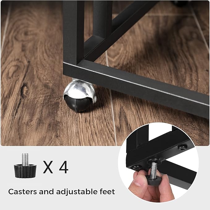 VASAGLE End Table, C Shaped TV Tray with Metal Frame Rolling Casters, Industrial Side Table for Living Room Bedroom, 19.7 x 13.8 x 23.6 Inches, Greige and Black