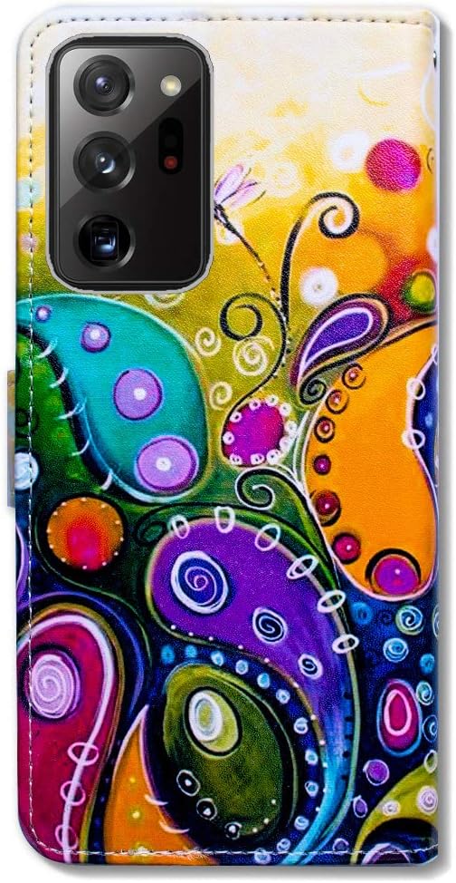 Samsung Galaxy Note 20 Ultra 5G Leather Flip Case, Colorful Dragonfly with Card Slot, Kickstand, Magnetic