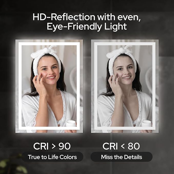 48 x 28 LED Bathroom Mirror with Lights, Lighted Bathroom Vanity Mirror for Wall, Espejos para Baños, Frontlit & Backlit, Anti-Fog, Shatterproof, 3 Adjustable Color Temperatures & Memory Function
