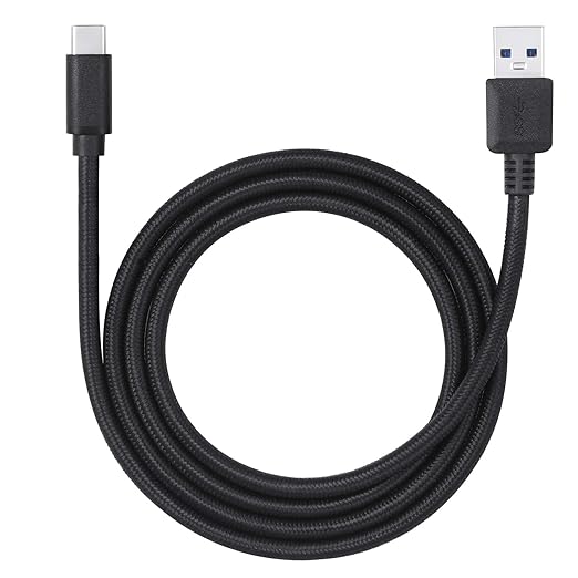 Perixx PERIPRO-407 USB Type-C Male to USB-A Male 3 Ft. Braided Cable - USB3.0 Spec for Smartphones, Tablets, Laptop, and Desktops - Black