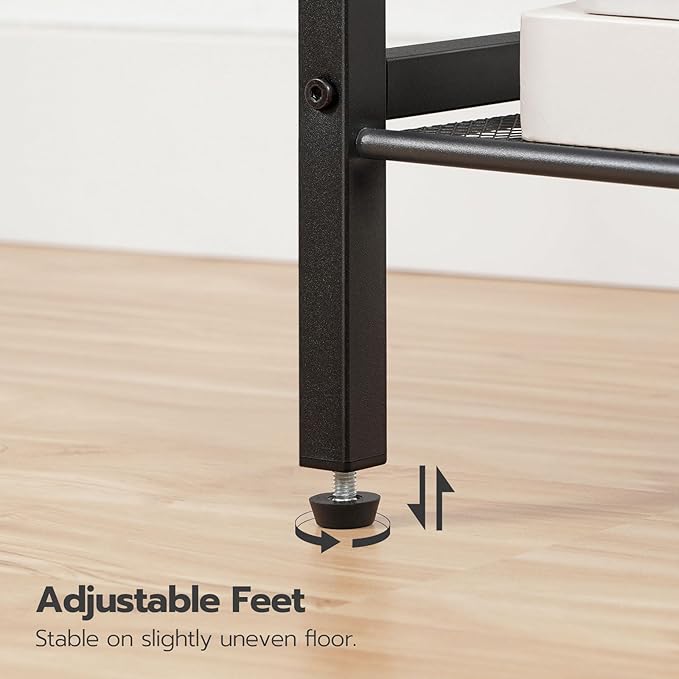 HOOBRO Side Table, 3-Tier Tall End Telephone Table with Adjustable Mesh Shelves, Small Entryway Stand for Living Room Bedroom Hallway or Office, Greige and Black BG01DH01G1
